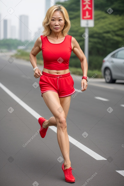 Chinese middle-aged female with  blonde hair