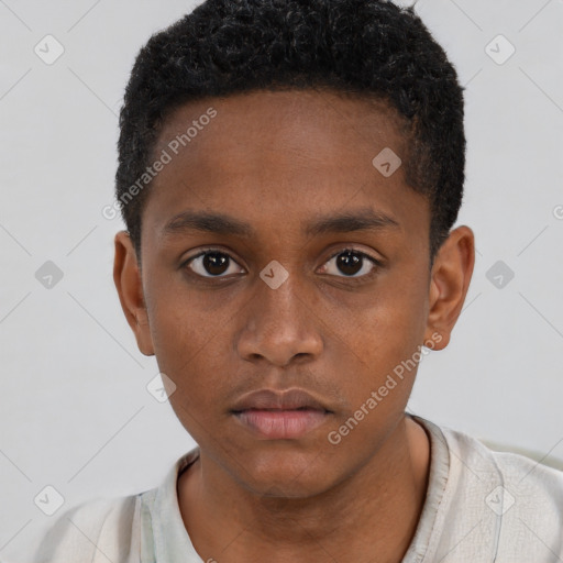 Neutral black young-adult male with short  brown hair and brown eyes