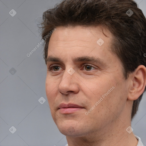 Neutral white adult male with short  brown hair and brown eyes