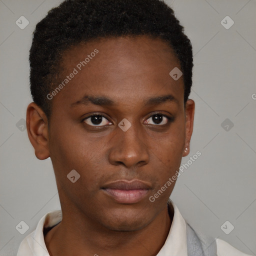 Neutral black young-adult male with short  brown hair and brown eyes