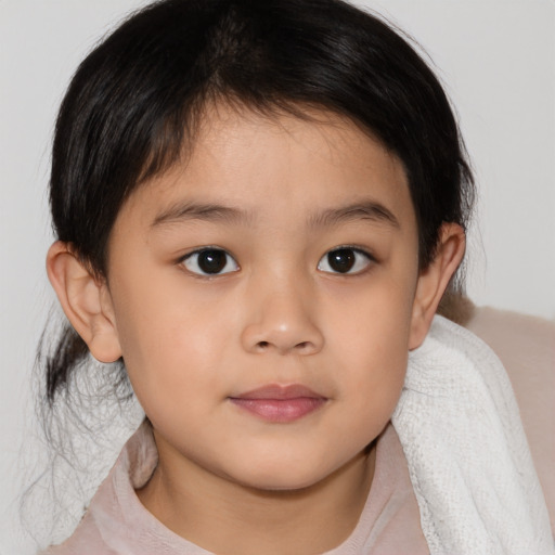 Neutral asian child female with medium  brown hair and brown eyes