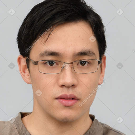 Neutral asian young-adult male with short  brown hair and brown eyes