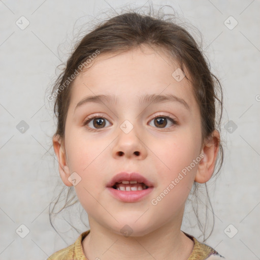 Neutral white child female with medium  brown hair and brown eyes