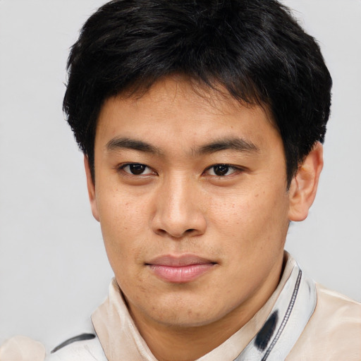Neutral asian young-adult male with short  brown hair and brown eyes