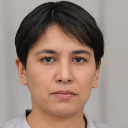 Neutral asian young-adult male with short  brown hair and brown eyes