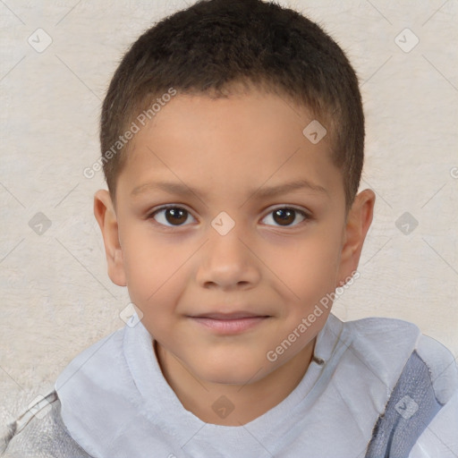 Joyful white child male with short  brown hair and brown eyes