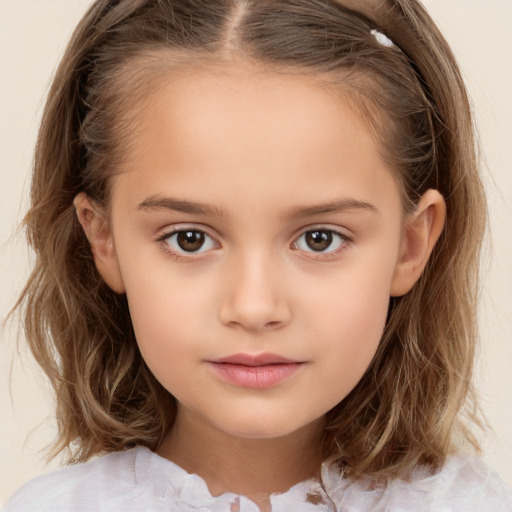 Neutral white child female with medium  brown hair and brown eyes