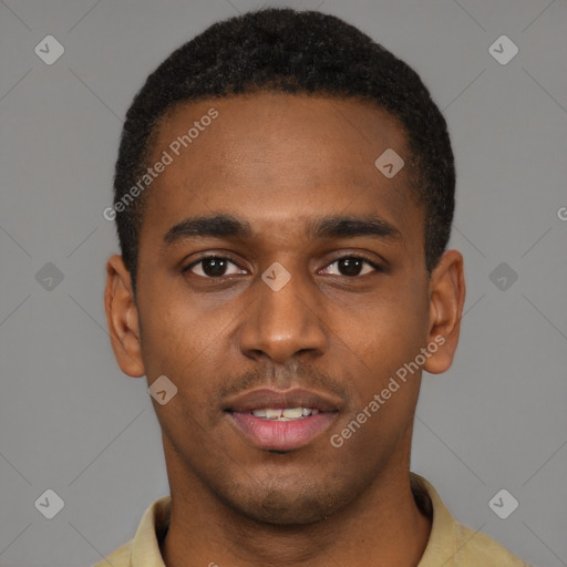 Neutral black young-adult male with short  brown hair and brown eyes