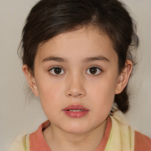 Neutral white child female with medium  brown hair and brown eyes