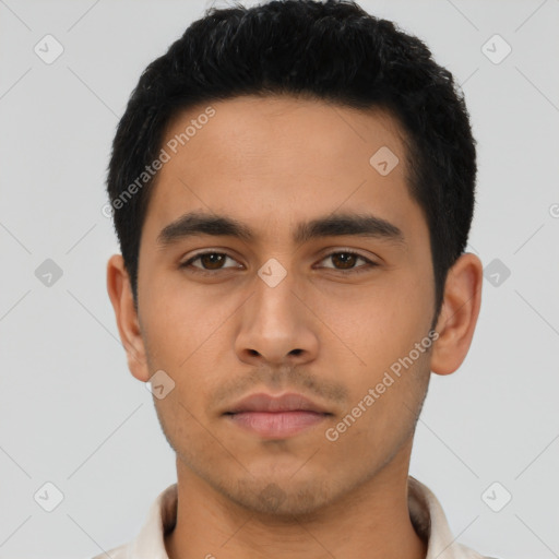 Neutral asian young-adult male with short  black hair and brown eyes