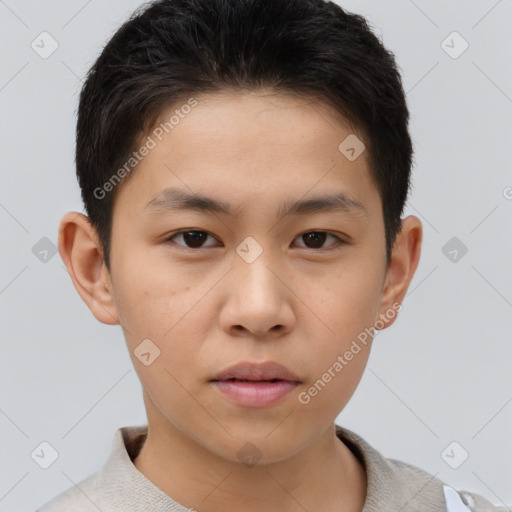 Neutral asian child male with short  brown hair and brown eyes