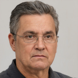 Neutral white middle-aged male with short  gray hair and brown eyes