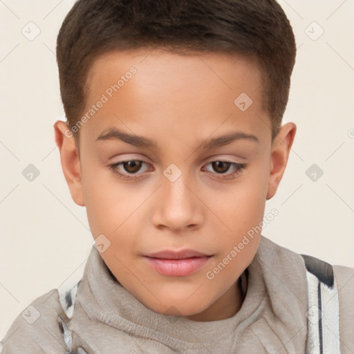 Neutral white child female with short  brown hair and brown eyes