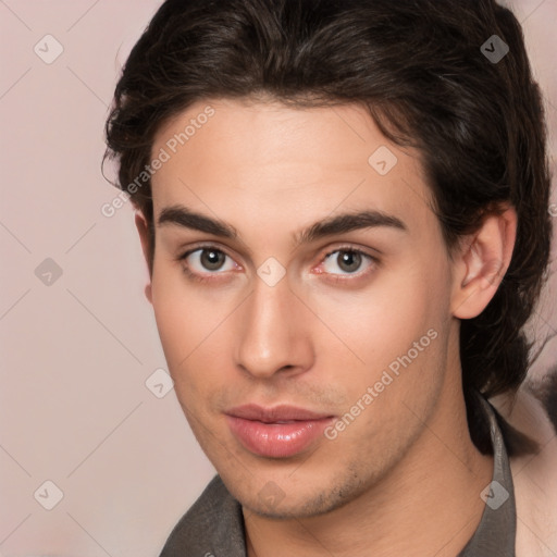 Neutral white young-adult male with medium  brown hair and brown eyes