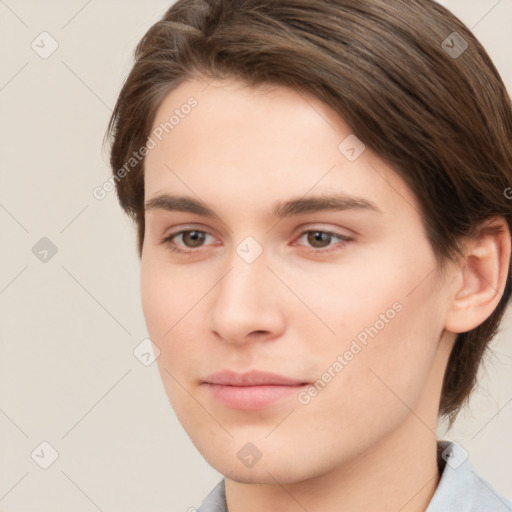 Neutral white young-adult male with medium  brown hair and brown eyes