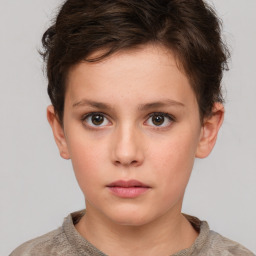 Neutral white child female with short  brown hair and grey eyes