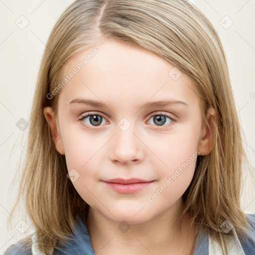 Neutral white child female with medium  brown hair and blue eyes