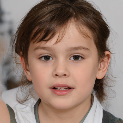 Neutral white child female with medium  brown hair and brown eyes