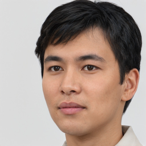 Neutral asian young-adult male with short  black hair and brown eyes