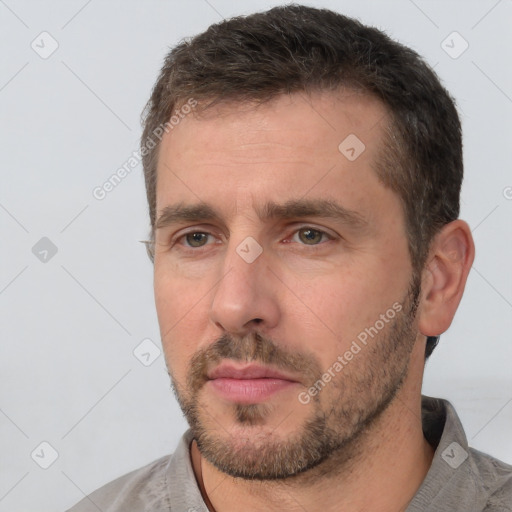 Neutral white adult male with short  brown hair and brown eyes