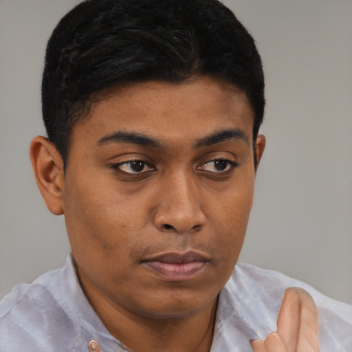 Neutral black young-adult male with short  brown hair and brown eyes