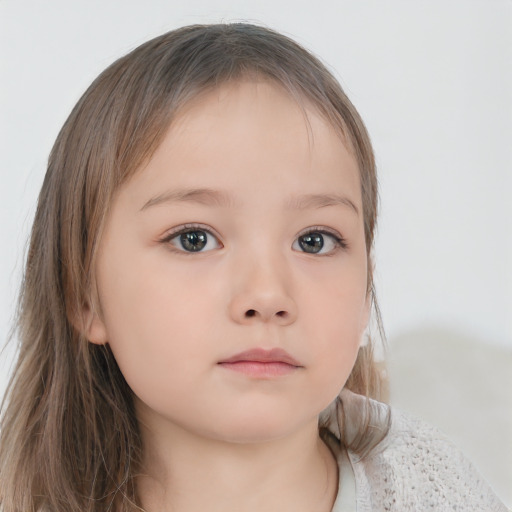 Neutral white child female with medium  brown hair and brown eyes