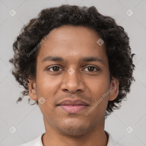 Neutral black young-adult male with short  brown hair and brown eyes