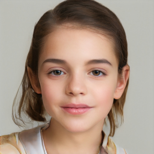 Neutral white child female with medium  brown hair and brown eyes