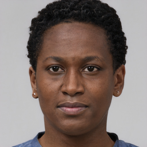 Neutral black young-adult female with short  brown hair and brown eyes