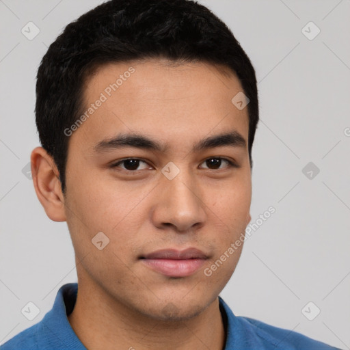 Neutral asian young-adult male with short  brown hair and brown eyes