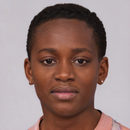 Neutral black young-adult female with short  brown hair and brown eyes