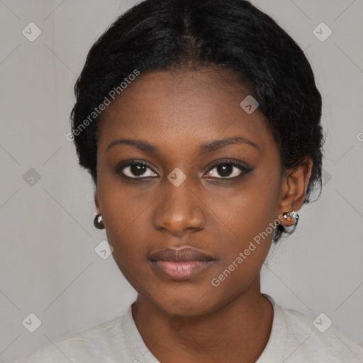 Neutral black young-adult female with medium  black hair and brown eyes