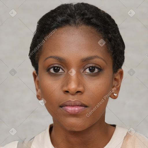 Neutral black young-adult female with short  brown hair and brown eyes