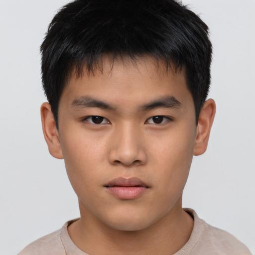 Neutral asian young-adult male with short  brown hair and brown eyes