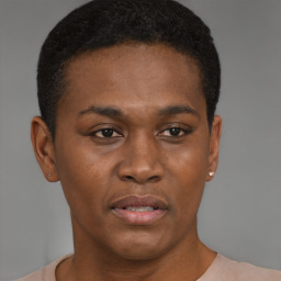 Neutral black young-adult male with short  brown hair and brown eyes