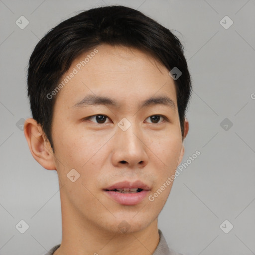 Neutral asian young-adult male with short  brown hair and brown eyes