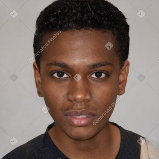 Neutral black young-adult male with short  brown hair and brown eyes