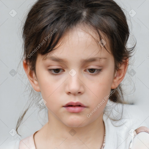 Neutral white child female with medium  brown hair and brown eyes