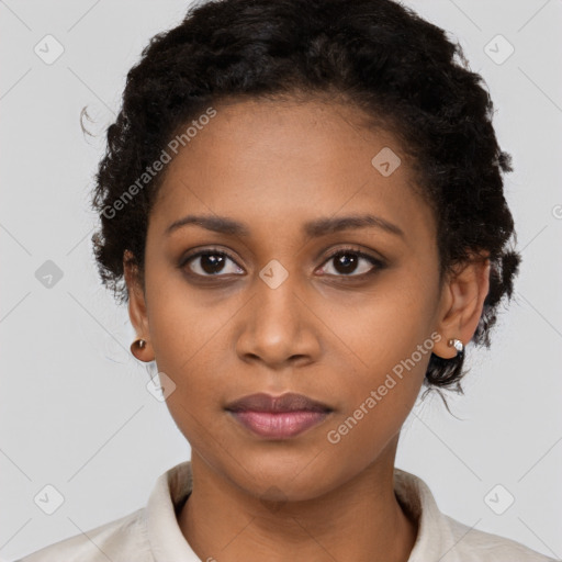 Neutral black young-adult female with short  brown hair and brown eyes