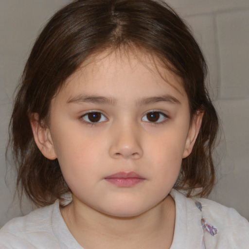 Neutral white child female with medium  brown hair and brown eyes