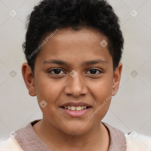 Joyful white child male with short  brown hair and brown eyes