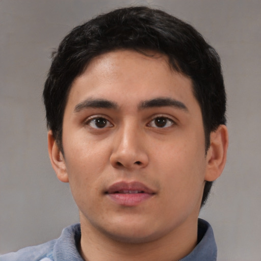 Neutral asian young-adult male with short  brown hair and brown eyes
