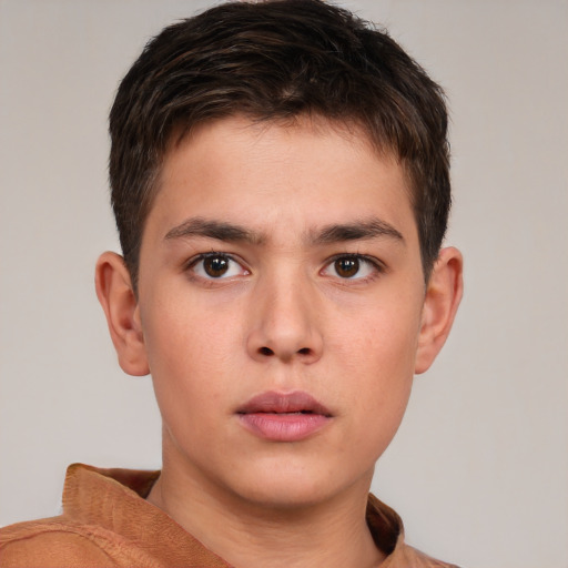 Neutral white child male with short  brown hair and brown eyes