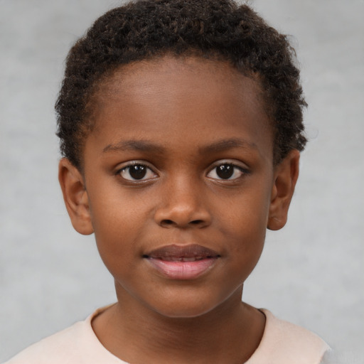 Neutral black child female with short  brown hair and brown eyes