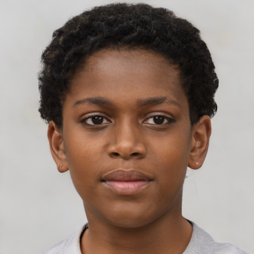 Neutral black young-adult female with short  black hair and brown eyes