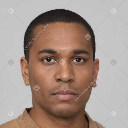 Neutral latino young-adult male with short  brown hair and brown eyes