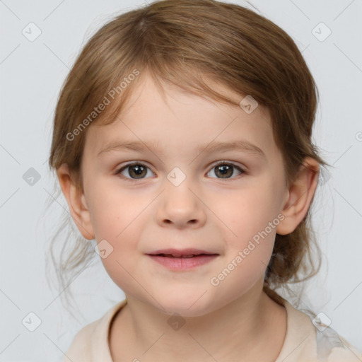 Neutral white child female with medium  brown hair and brown eyes