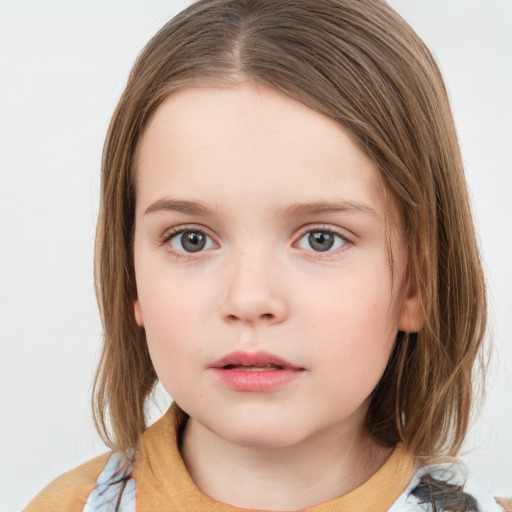 Neutral white child female with medium  brown hair and brown eyes