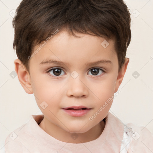 Joyful white child male with short  brown hair and brown eyes