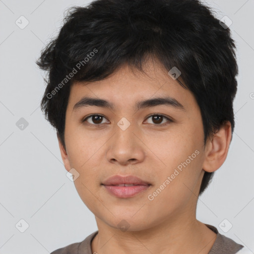 Neutral asian young-adult male with short  brown hair and brown eyes